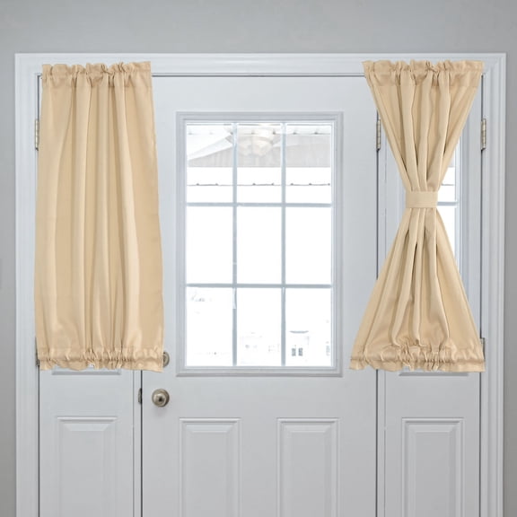 Blackout Door Curtains, French Side Door Window Curtain for Privacy, Rod Pocket Door Curtain Tie Up Shade for Patio Front Door Window, Beige, 25" x 40", 1 Panel