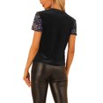 thumbnail image 3 of INSPIRE CHIC Haut en Velours à Paillettes pour Femme Col Rond Manches Courtes Blouse de Soirée Boîte de Nuit TP Noir Violet, 3 of 6