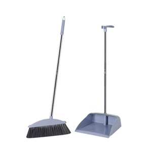 Meitianfacai Long Handle Brooms and Dustpan Set, with Scraping Teeth, Stand Up Broom with Dustpan Combo, for Home Kitchen Room Office Lobby Cleaning