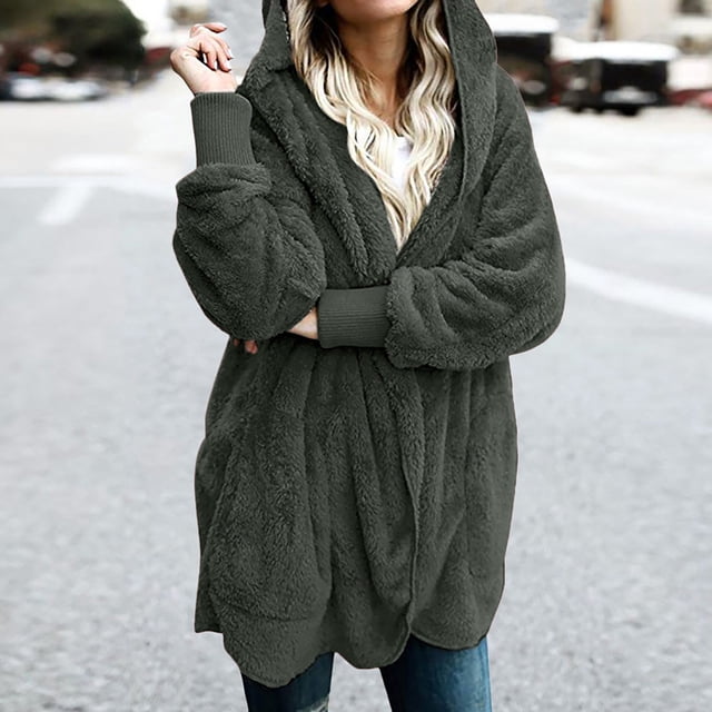 WREESH Cardigan Manteau à Capuche pour Femmes, Ample, Ouvert à l'Avant, avec Poches Drapées