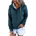 thumbnail image 1 of Mrat Sweat à Capuche à Fermeture à Glissière pour Femmes Mode Imprimée Poche Manches Longues Blouse Décontractée Hauts Chandail en Molleton Bouton Chandails à Capuchon Surdimensionné Chandail à Capuchon pour Femmes P-36 Marine G, 1 of 5