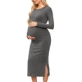 thumbnail image 1 of Robe de Maternité pour Femmes, Robe Midi à Manches Longues et Col Rond avec Fentes Latérales, Robe de Grossesse Douce et Extensible pour Baby Shower et Usage Quotidien, 1 of 6