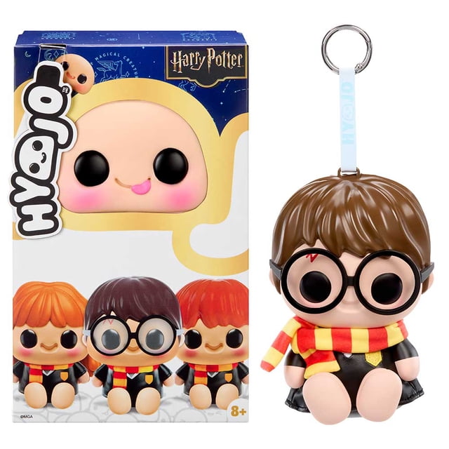 Hyojo Harry Potter™ Series, Blind Box Squishy Collectible, Harry, Hermione, Ron — blind-box squishy keychain collectible with a stylized plush body, soft squeezable mixed-material texture, expressive doll face and tiny feet; includes metal key ring and ships as one random Harry Potter style per blind box, designed for collecting, trading, displaying, and suitable as a backpack or zipper charm.