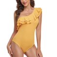 thumbnail image 2 of Ruffled Bathing Suits, Pure Color One Piece Swimsuit One Shoulder Asymmetric  For Women For Vacation Yellow XXL, 2 of 6