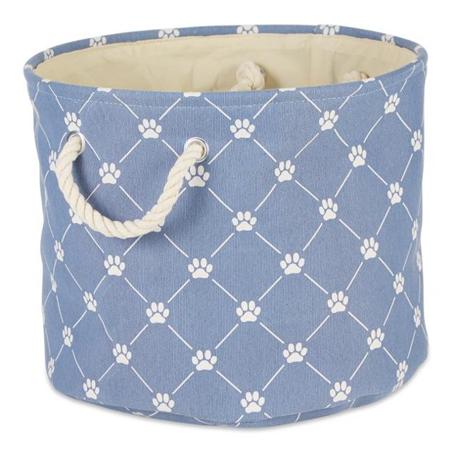 Design Imports CAMZ14226 Polyester Trellis Paw Round Pet Bin, Stonewash Blue - Small