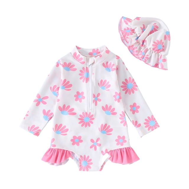 Girl Rash Guard Swimsuit Floral Printing Sun Protection Long Sleeve Girls Bathing Suits 12-18 Months Girl Fashion