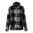 thumbnail image 5 of IROINID Veste Courte Shacket Torsadée Revers Plaid à Manches Longues Fermeture Éclair Décontractée à Double Face Poches Molletonnées, Blanc, 5 of 5