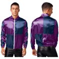 thumbnail image 3 of Oyolan Men's Horse Racing Uniform Front Zipper Satin Jacket Dress Coat Top Purple&Navy Blue L, 3 of 7