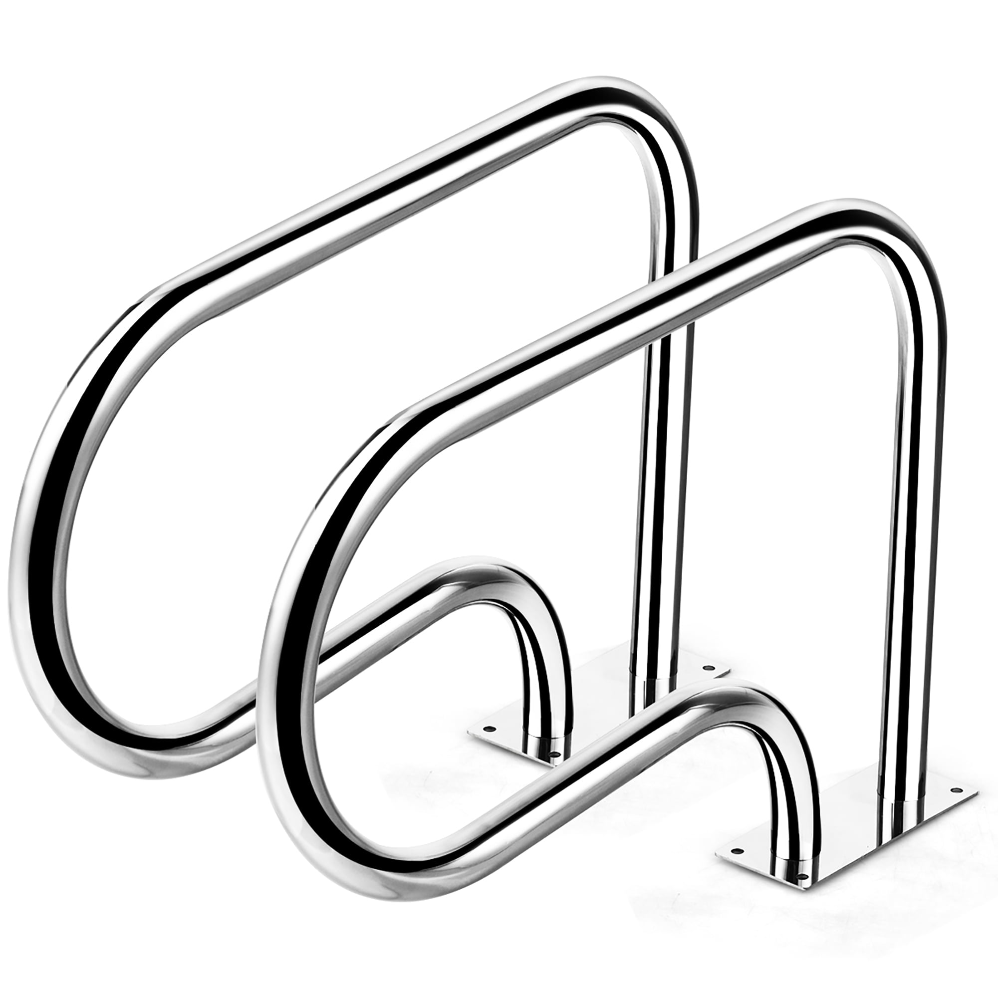 Costway 2pcs Swimming Pool Hand Rail Stainless Steel Ladder Stair Rail w/Base Plate