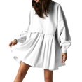 thumbnail image 1 of Womens Oversized Sweatshirt Dress Long Flowy Patchwork Pullover Tops Cute Drop Shoulder Sweatshirts Fall Long Sleeve Mini Dress Teen Girls Crewneck Solid Tunic Pleated Loose Clothing Beig, 1 of 4