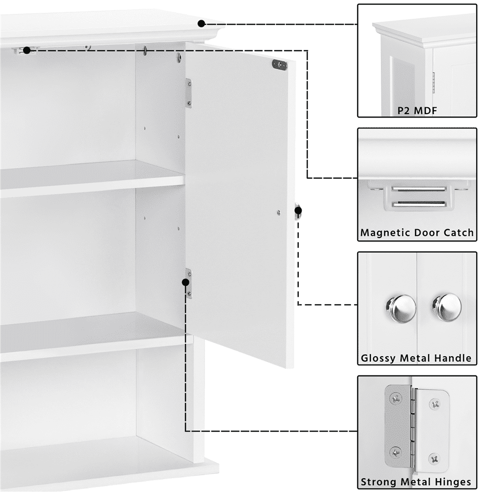 FullFurnique Living Room Wall-Mounted Cabinet with Two-Door and Adjustable Shelf, White