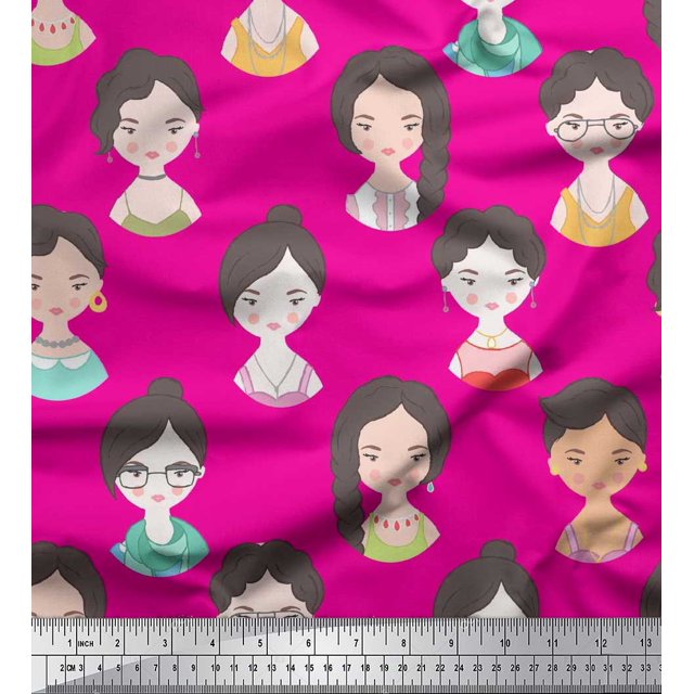 Soimoi Tissu en Poly Georgette Rose Imprimé Visage Humain pour Femmes au Mètre 42 Pouces de Large