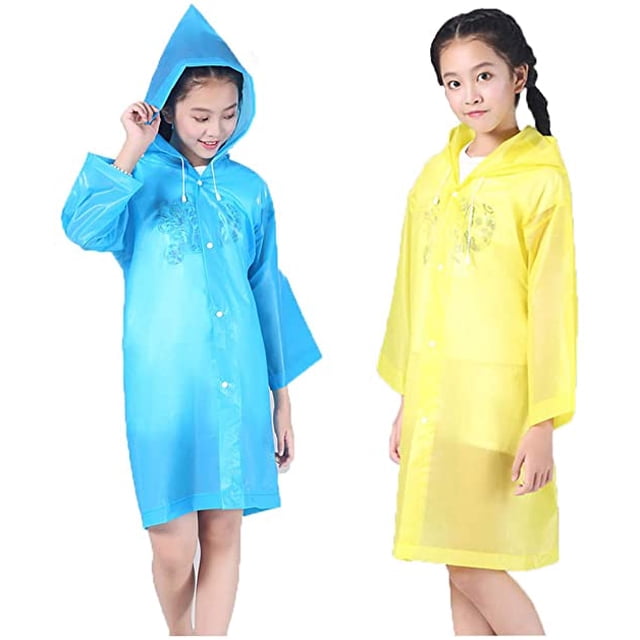 Imperméable Réutilisable Plus Épais Poncho de Pluie Veste Imperméable pour Enfants Garçon Fille Enfants 2 Pcs Bleu Ciel+jaune