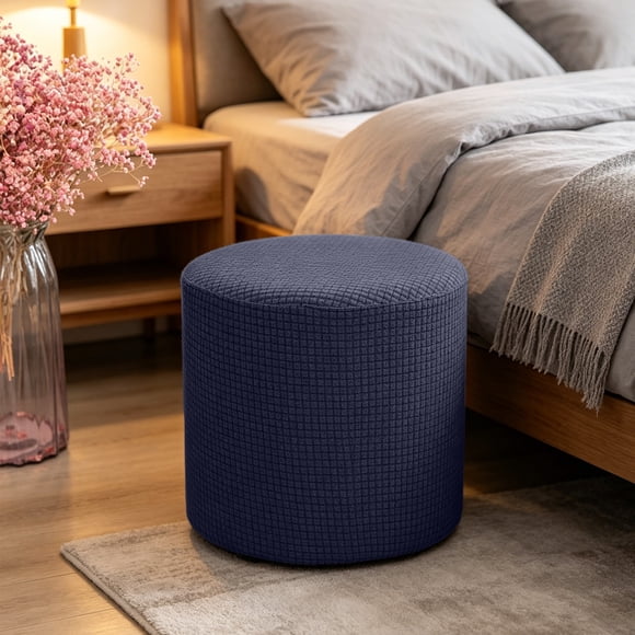 Housse Extensible en Tissu Doux Imperméable pour Pouf Rond, Protège-Tabouret pour Coiffeuse, Chambre, Salon, Maison, Usage Quotidien