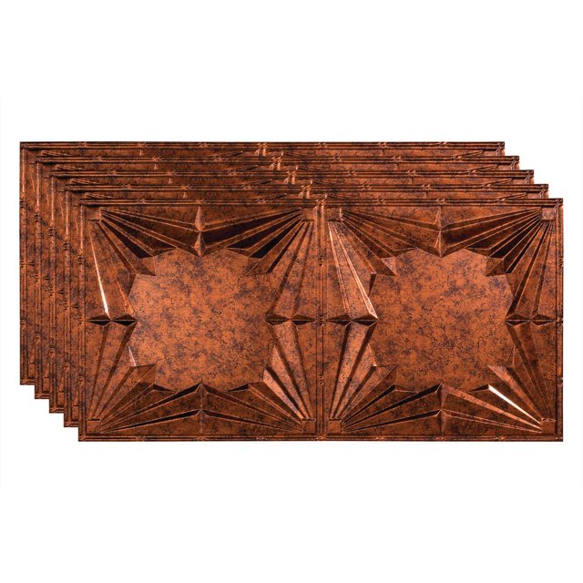 Fasade Art Deco Vinyl 2ft x 4ft Glue Up Ceiling Panel Moonstone Copper 5 Pack