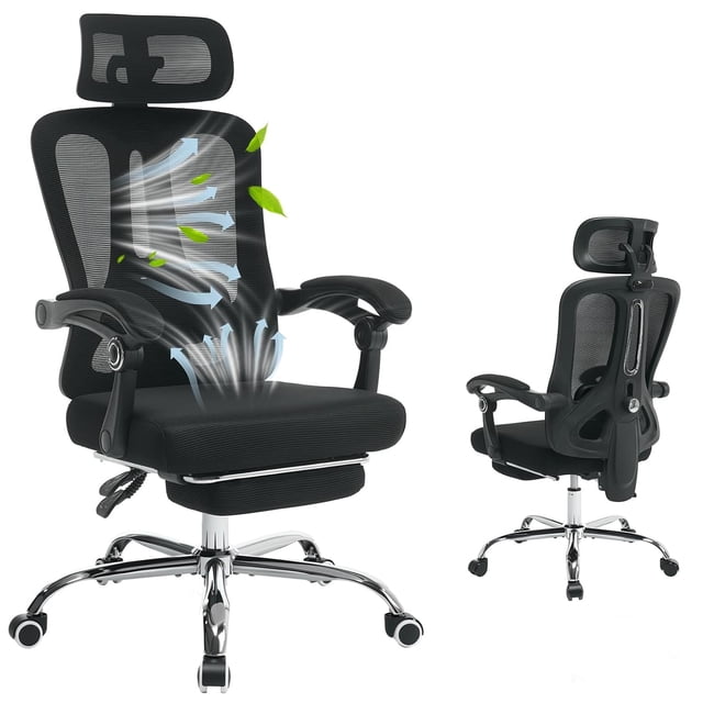 GloryStar Ergonomic High-Back Mesh Office Chair with Footrest, Adjustable Lumbar Support and Headrest