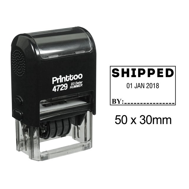Printtoo With Shipped By Text Date Stamp Self Inking Office Stationery Dater Rubber Stamp-Black