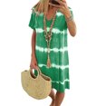 thumbnail image 1 of LUXUR Robe d'Été Femme Manches Courtes Tunique Col en V Robe Midi Bohème Teinture sur Nœuds Vert 4TG, 1 of 2