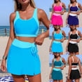 thumbnail image 1 of BiZtdJrK Women's High Waisted Tankini Set Color Block Tank Tops with Swim Skirt Two Piece Bathing Suits Tummy Control Sport Swimsuit Blue M, 1 of 9