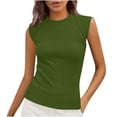 thumbnail image 2 of yoeyez Spring Tops for Women 2025,Ribbed Tank Tops for Women Ladies High Neck Summer Going Out Slim Top Causal Basic Knit Sleeveless Shirts Army Green,L, 2 of 6