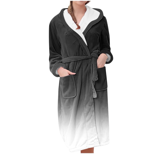 Jindong Peignoirs en Peluche pour Femmes Peignoir en Molleton en Peluche pour Femmes Long Chaud Peignoir en Peluche Veste de Détente Peignoir Imprimé Confortable Peignoirs pour Femmes