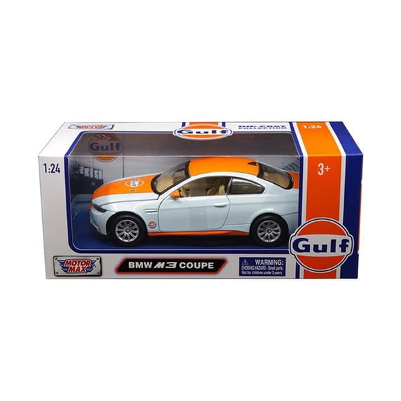 Motormax Toy 79644 1-24 BMW M3 Coupe with Gulf Livery Diecast Model Car - Light Blue with Orange Stripe