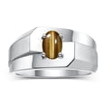 thumbnail image 1 of RYLOS Men's Rings Sterling Silver Ring Classic Solitaire 7X5MM Oval Shape Gemstone Designer Band Tiger Eye November Birthstone Rings For Men Size 11, 1 of 5