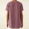 thumbnail image 4 of Floleo T-Shirt à Manches Courtes pour Femmes, Style Lin, Col en V, Boutons devant, Demi-Ouverture, Haut Vintage Classique, Respirant, Confortable, Extensible, Tissu Fin, Printemps Été Automne, Tenue Quotidienne (Purple#2,L), 4 of 8