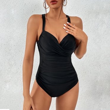 EGNMCR Tankini Swimsuits for Women Fashion Casual Women's Fold Conservative One-Pice Bandage Solid Color Swimsuit