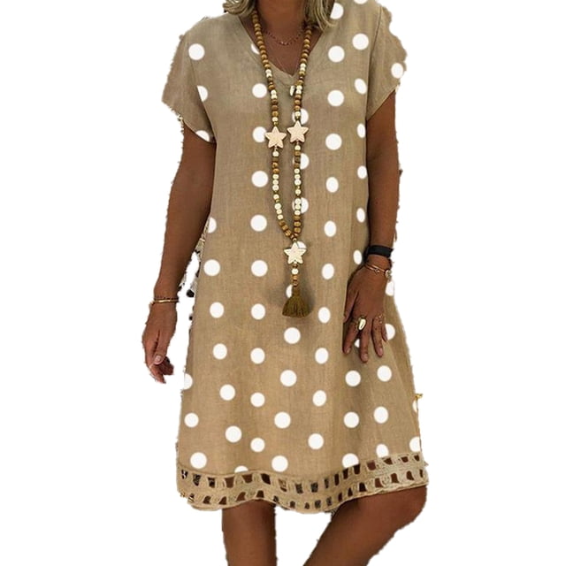 U.Vomade Robe Midi Ample à Imprimé Bohème à Pois pour Femme Grande Taille Décontractée Mode Élégante Fête Potluck Voyage