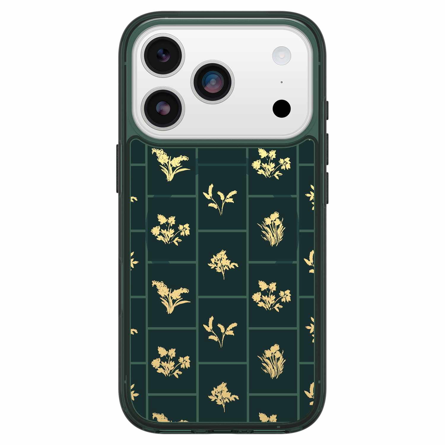 OtterBox Étui Symmetry Clear MagSafe avec Contrôle de la Caméra Golden Bloom (Vert) pour iPhone 17 Pro