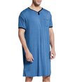 thumbnail image 2 of Men V-neck Long Sleeping Shirt, Solid Color Short Sleeve Split Hem Sleepwear, 2 of 8