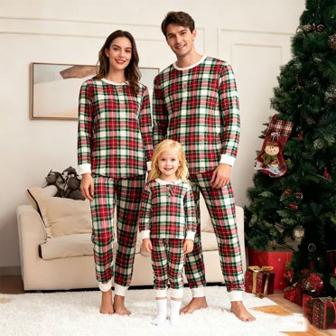 Zhanying Ensembles de Pyjamas Assortis de Noël pour la Famille, Pantalon de Pyjama à Carreaux à Imprimé Bois de Cerf, Ensemble de Pyjama 2 Pcs