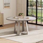 Kojooin 47 in Round Dining Table for 4 to 6, Farmhouse Circle Kitchen Table in Black for Dining Room or Living Space