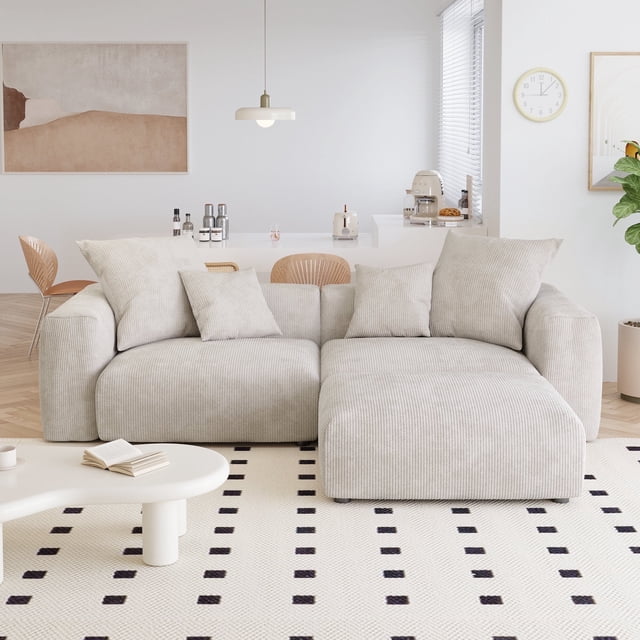 The Magic Home Canapé d'Angle Convertible Modulable 2 Places en Velours Côtelé Beige,