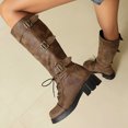 thumbnail image 4 of Mepaouo Women's Knee High Combat Boots Lace up Wide Calf Buckle Riding Boot Chunky Low Heel Booties, 4 of 8