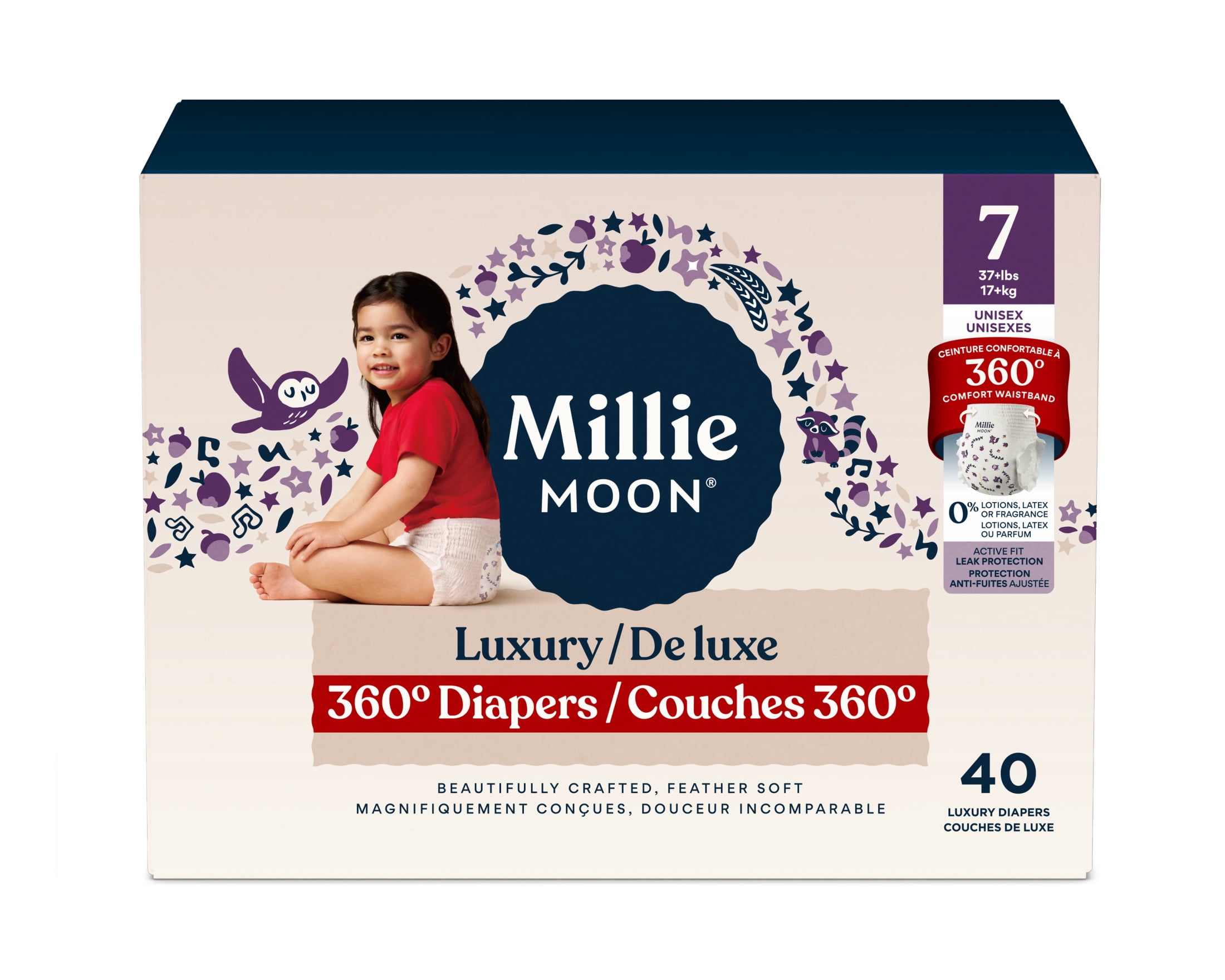 Millie Moon Luxury 360 Diapers, Size 7, 40 Count