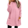 thumbnail image 2 of yoeyez Chandails en Peluche pour Femmes d'Hiver en Molleton Duveteux à Enfiler Col Ras du Cou Manches Longues Tunique Chaude Confortable Moelleuse Pyjama Tenue de Détente Haut avec Poches Rose, TG, 2 of 7