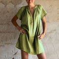 thumbnail image 2 of Amzcrzy Robes pour Femmes Grande Taille Robes P-5TG Tendance Couleur Unie Robes d'Été pour Femmes Col en V Manches Courtes Robe d'Été Décontractée Plissée Surdimensionnée Mini-Robe, 2 of 8