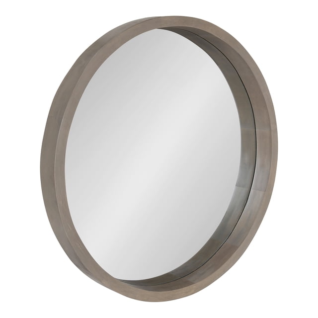 Kate and Laurel Hutton Round Decorative Modern Wood Frame Wall Mirror, 22 Inch Diameter, Graywash Finish
