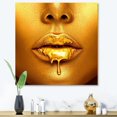 thumbnail image 1 of Designart Gold Paint Drips From Sexy Woman Lips Canvas Wall Art, 1 of 4
