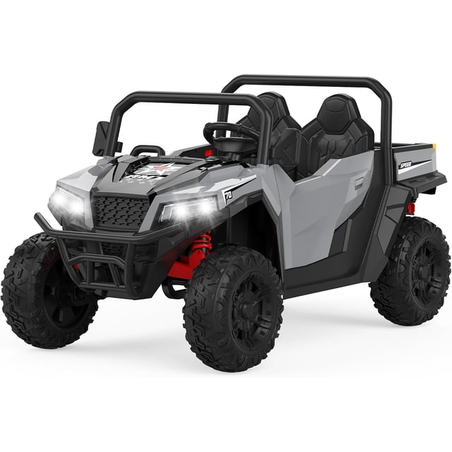 24V 4WD Ride-On Dump Truck with Remote Control, 2-Seater Electric Construction Vehicle with Dump Bed & Shovel
