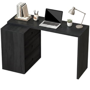 HOMCOM L Bureau informatique en forme avec 3 Tiroirs Grain de bois noir