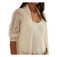 thumbnail image 3 of RALPH LAUREN Womens Beige Textured Button Closure Pouf Sleeve Shawl Collar Cardigan M, 3 of 3