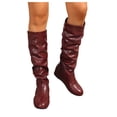 thumbnail image 1 of Bottes Hautes Plissées pour Femmes en Cuir Décontractées Hiver Automne Sans Talon au-Dessus du Genou Bottes Habillées Hautes pour Dames, 1 of 8