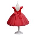 thumbnail image 4 of B91xZ Girls Ruffle Trim Dress Flutter Sleeve Stretchy A-Line Swing Flared Skater Party Dress,Red 12-18 Months, 4 of 5