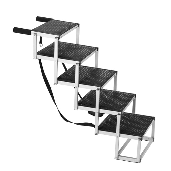 KFFKFF Escaliers pour Animaux de Compagnie pour Véhicules, Grand Rampe Canine à 5 Marches, Marches pour Chien Pliables en Aluminium avec Revêtement Antidérapant, Conception Facile à Transporter pour Voitures, VUS et Camions, Supporte jusqu'à 150 Lb