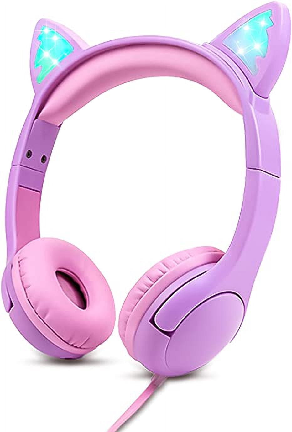Kids Headphones for Girls, Safe 85db Volume Control Light Up Cat Ear Headphones for iPad Fire Tablet Kindle Purple