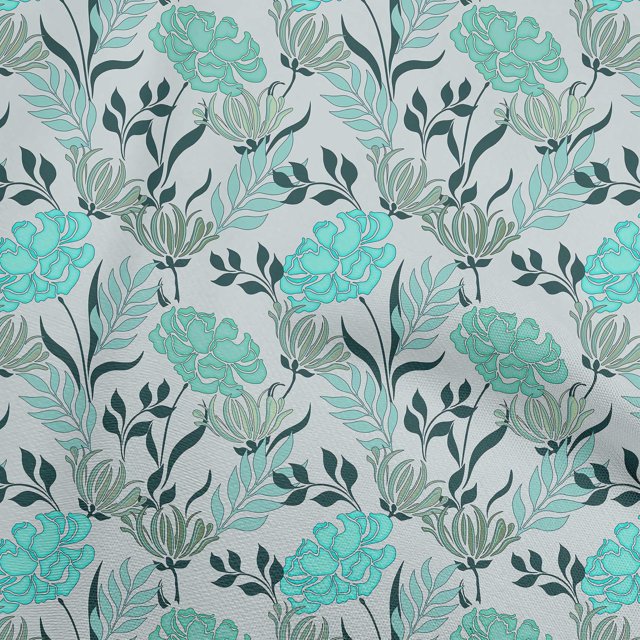oneOone Popeline de Coton Sergé Tissu Vert Turquoise Floral Rétro Projets de Couture Tissu Imprimé au Mètre 56 Pouces de Large