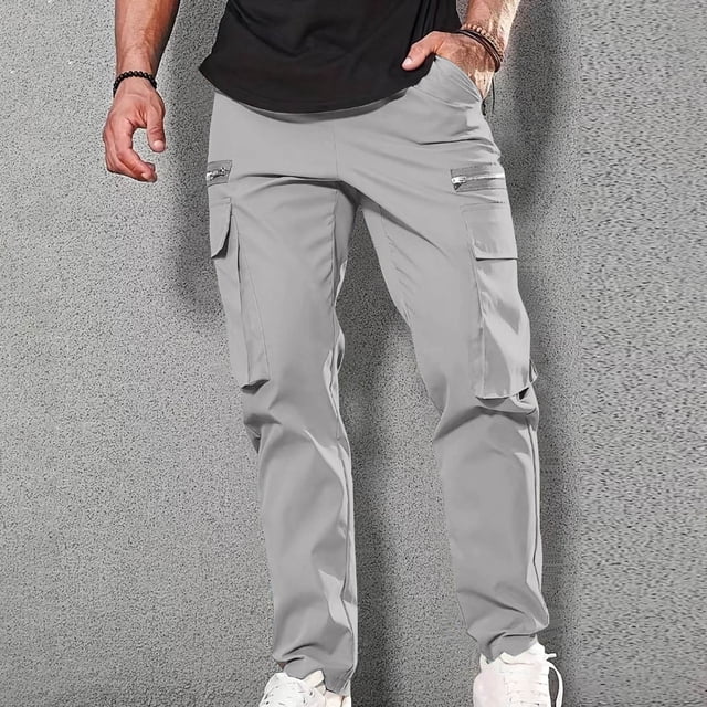 LSLJS Men Casual Multiple Pockets Outdoor Straight Type Fitness Pants Cargo Pants Trousers